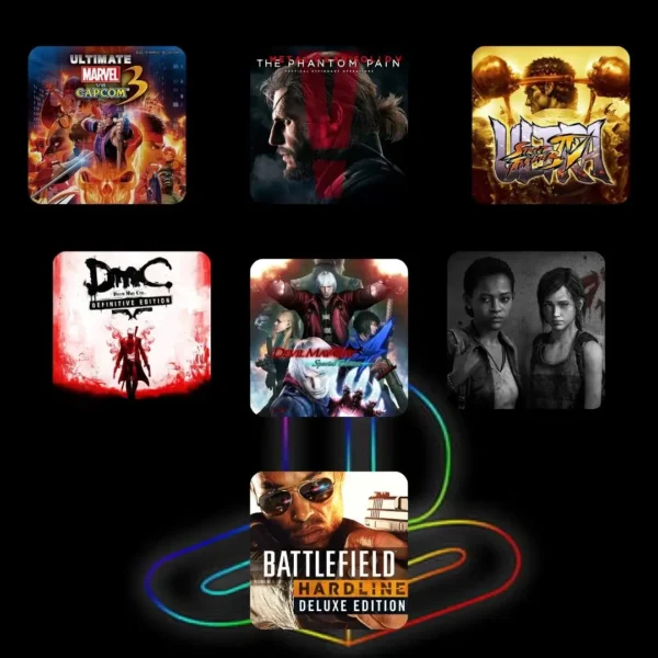COMBO Metal Gear Solid V: The Phantom Pain, Marvel vs Capcom 3, Ultra Street Fighter 4, Devil May Cry: Definitive Edition, Devil May Cry 4 Special Edition, The Last of Us Left Behind Remasterizado & Battlefield Hardline Deluxe - PS4 & PS5