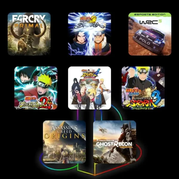 COMBO NARUTO SHIPPUDEN: Ultimate Ninja STORM Legacy (1, 2, 3 & 4 boruto), WRC 5, Ghost Recon Wildlands, Assassin's Creed Origins, Far Cry Primal - PS4 & PS5