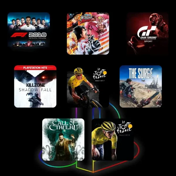 COMBO Gran Turismo™SPORT, ONE PIECE BURNING BLOOD, KILLZONE™ SHADOW FALL, F1® 2018, Tour de France 2017, The Surge, Call of Cthulhu & Tour de France 2016 - PS4 & PS5