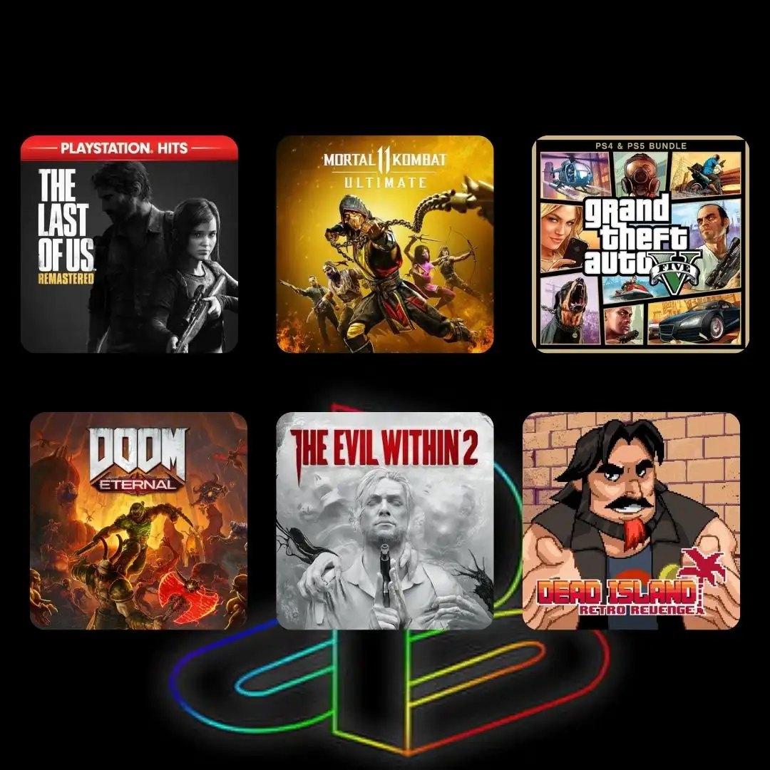 COMBO 6 JUEGOS: The Last of Us™ Remastered, DOOM Eternal, Grand Theft Auto V, Mortal Kombat 11 Ultimate, The Evil Within 2 & Dead Island Retro Revenge | PS4 & PS5