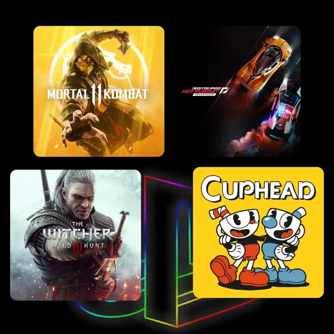 Combo PS4 / PS5 – The Witcher 3 + Mortal Kombat 11 + Cuphead + Need for Speed Hot Pursuit