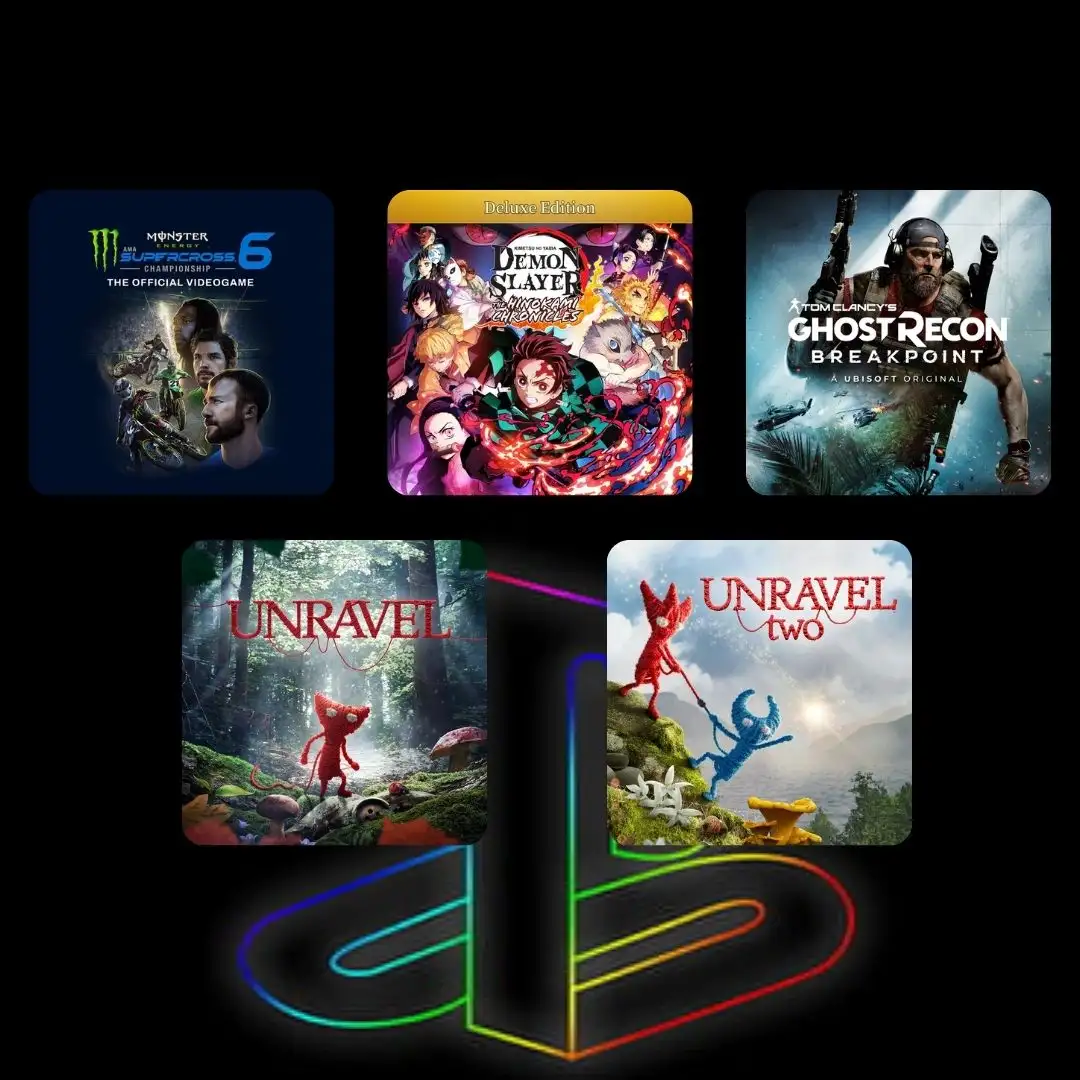 Combo PS4 / PS5 – Unravel + Demon Slayer + Ghost Recon Breakpoint + Monster Energy Supercross 6