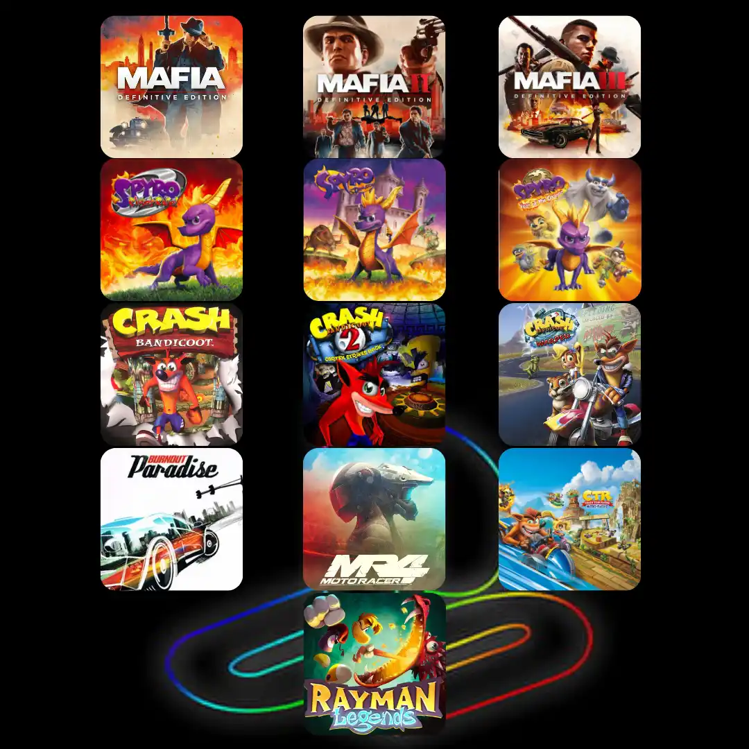 🔥 MEGA COMBO PS4 / PS5 – Crash + Spyro + Mafia Trilogy + Rayman + Burnout + Moto Racer 🔥